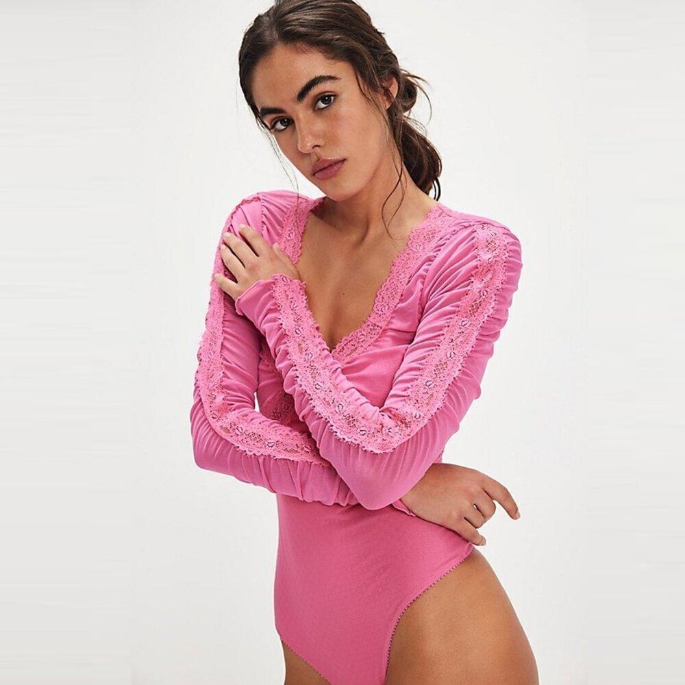 NWT New Free People Forever Young Pink Bodysuit Size S